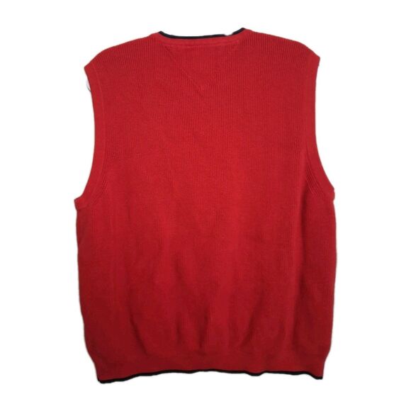 Vtg Tommy Hilfiger Sweater Vest Mens XL Red Crest Logo 100% Cotton V-Neck Preppy - Picture 3 of 7
